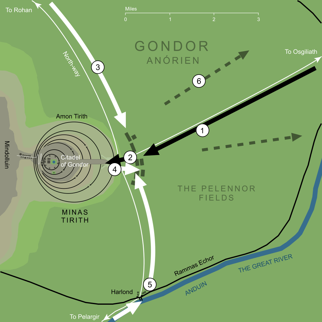 Map of the main events of the Battle of the Field of Gondor