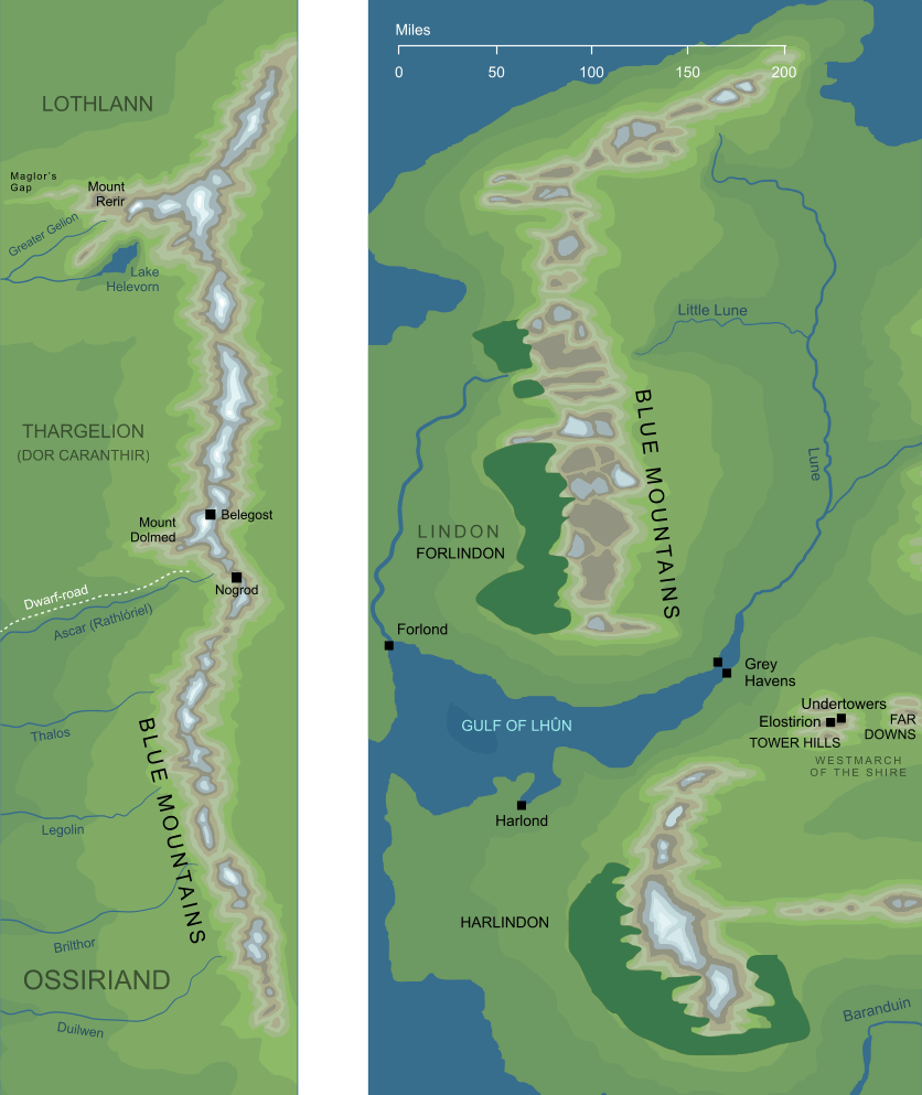 Map of the Blue Mountains in the First and Third Ages