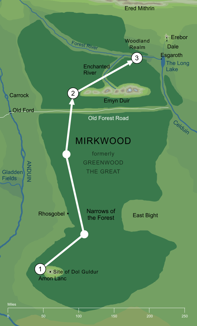 Map showing the migrations of the Elves of Mirkwood
