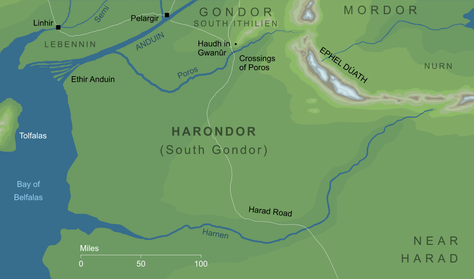 Map of Harondor (South Gondor)