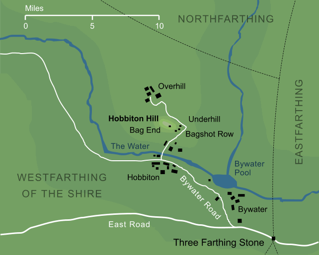 Map of Hobbiton Hill and the surrounding area