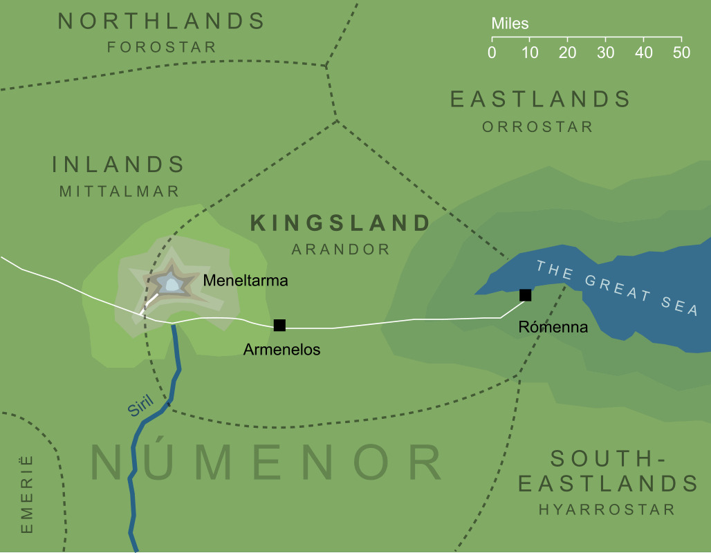 Map of the Kingsland of Númenor