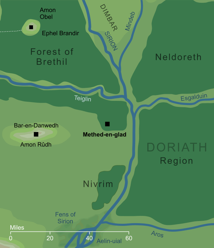 Map showing the possible location of Methed-en-glad