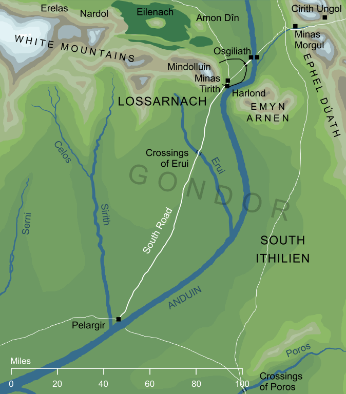 Map of the South Road of Gondor