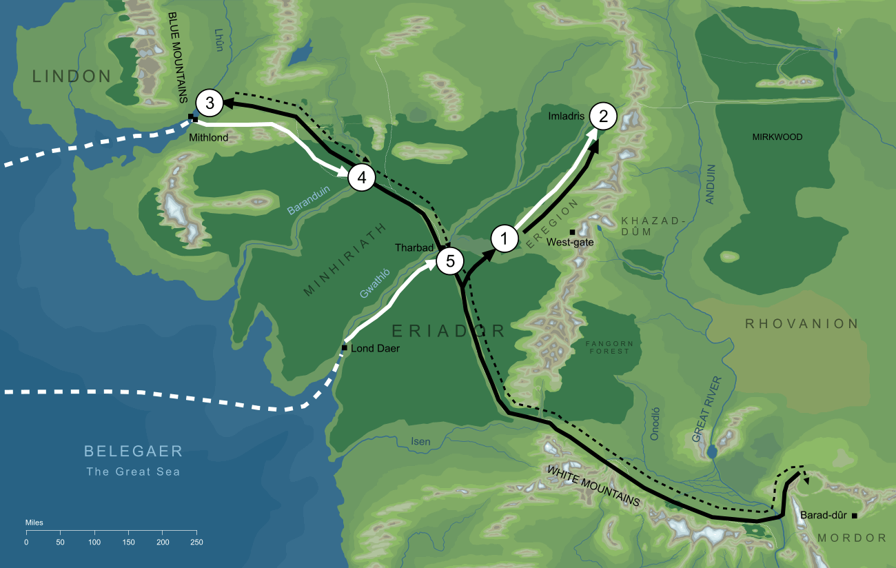 Map of the events of the War of the Elves and Sauron