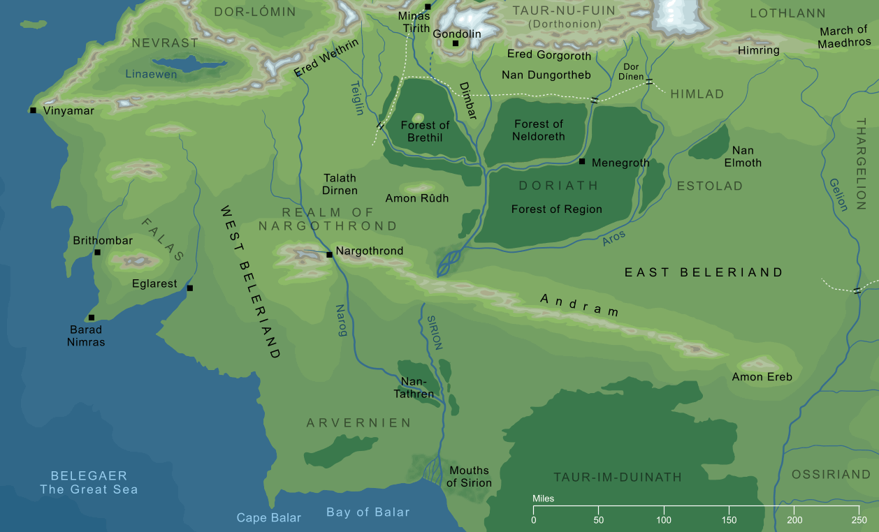Map of Beleriand and its surrounding regions