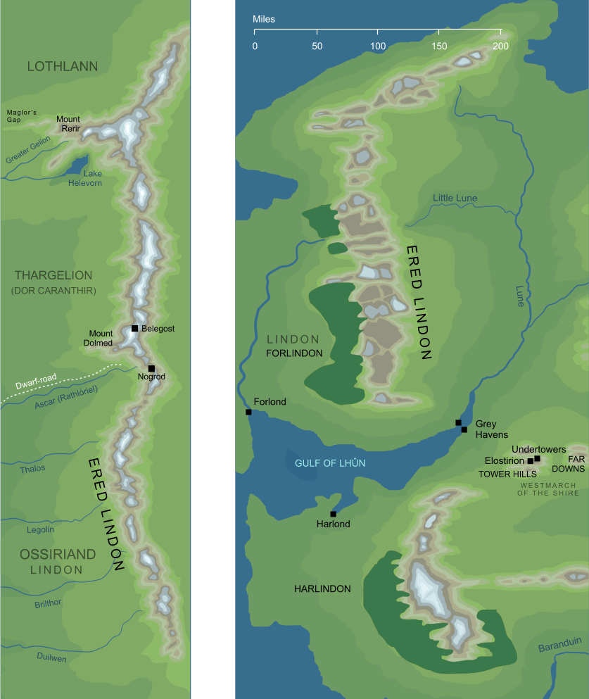 Map of Ered Lindon, in the First and Third Ages
